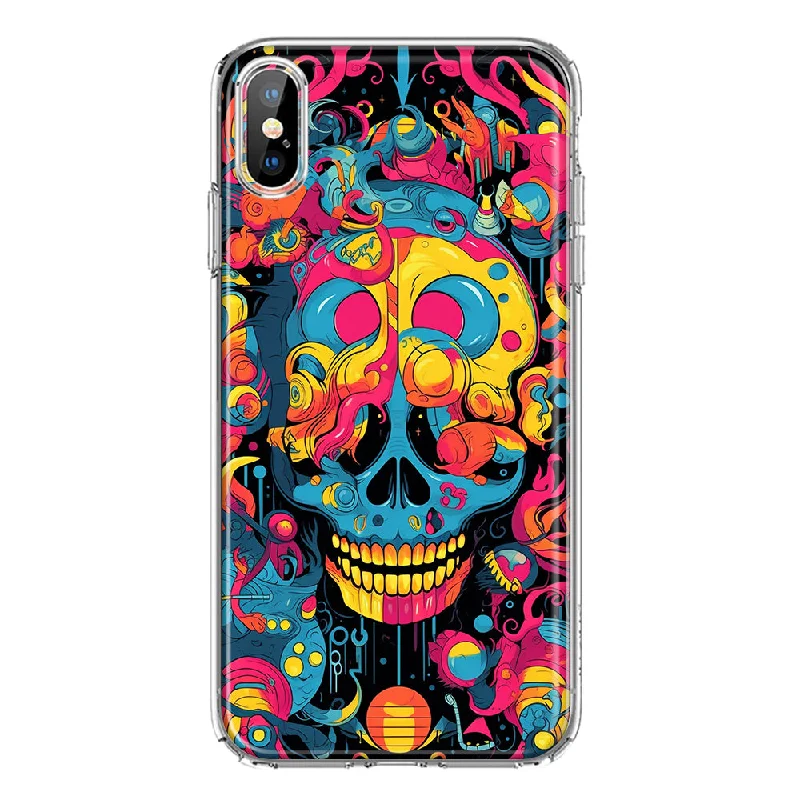 For Apple iPhone XS Max Psychedelic Trippy Death Skull Pop Art Design Hybrid Protective Phone Case Cover