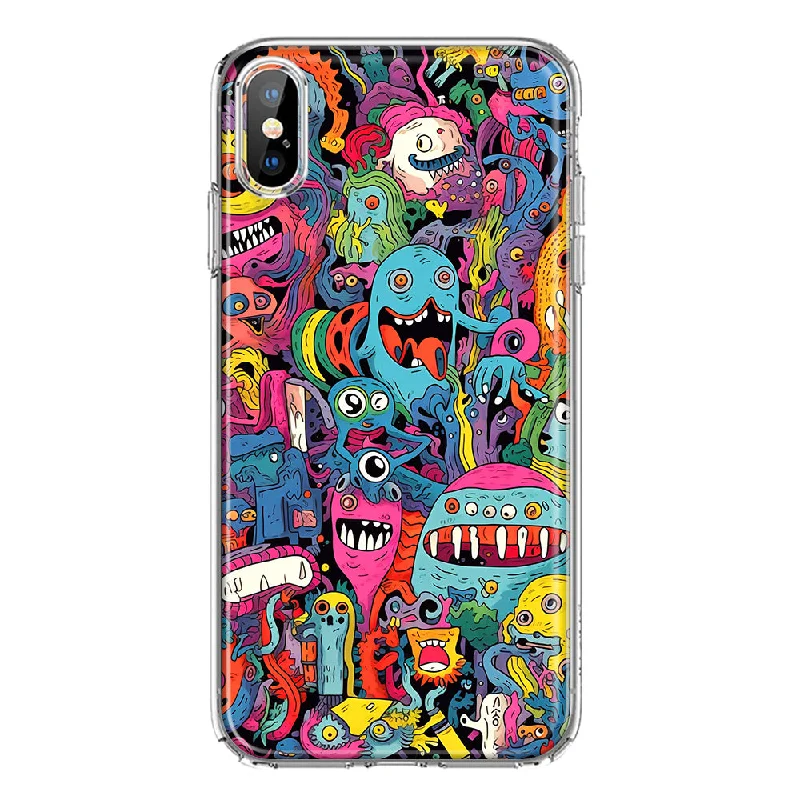 For Apple iPhone XS Max Psychedelic Trippy Happy Aliens Characters Design Hybrid Protective Phone Case Cover