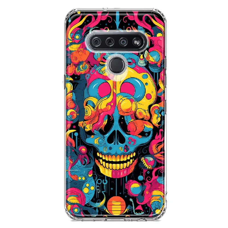 For LG K51 Psychedelic Trippy Death Skull Pop Art Design Hybrid Protective Phone Case Cover