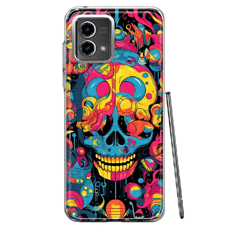 For Motorola Moto G 5G 2023 Psychedelic Trippy Death Skull Pop Art Design Hybrid Protective Phone Case Cover