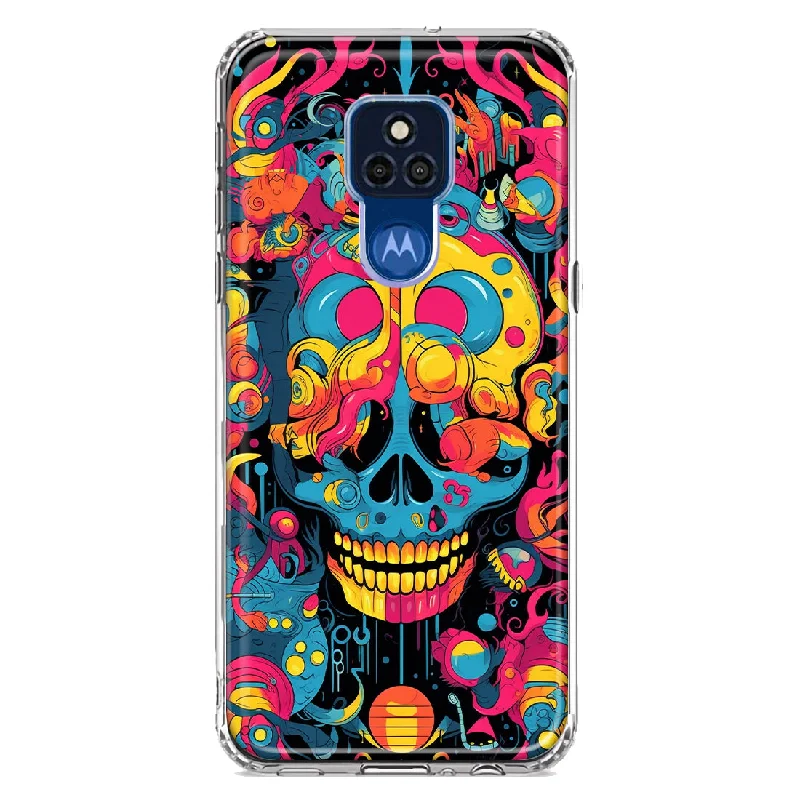 For Motorola Moto G Play 2021 Psychedelic Trippy Death Skull Pop Art Design Hybrid Protective Phone Case Cover