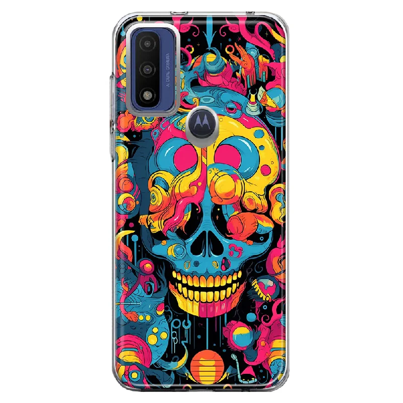 For Motorola Moto G Play 2023 Psychedelic Trippy Death Skull Pop Art Design Hybrid Protective Phone Case Cover