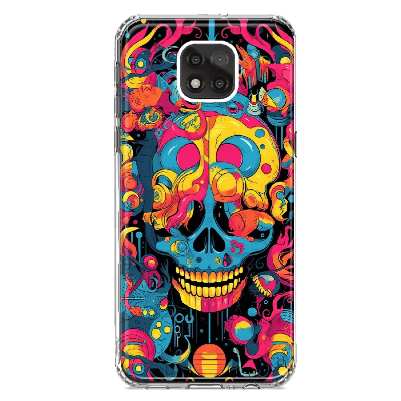 For Motorola Moto G Power 2021 Psychedelic Trippy Death Skull Pop Art Design Hybrid Protective Phone Case Cover