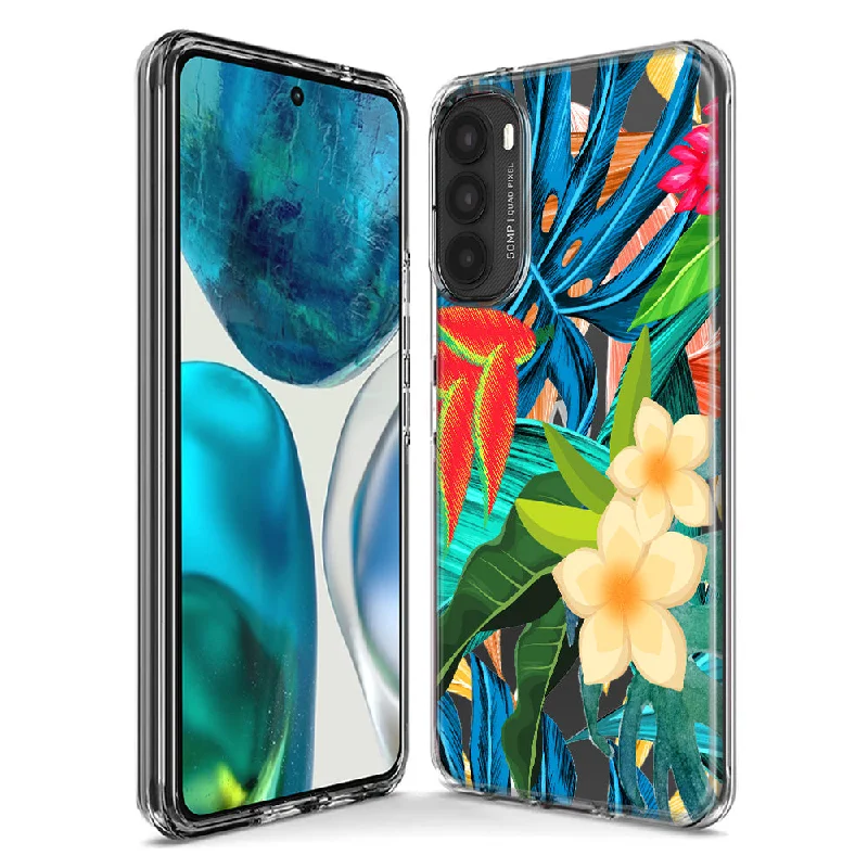 For Motorola Moto G 5G G Power 2023 Blue Monstera Pothos Tropical Floral Summer Flowers Design Hybrid Protective Phone Case Cover