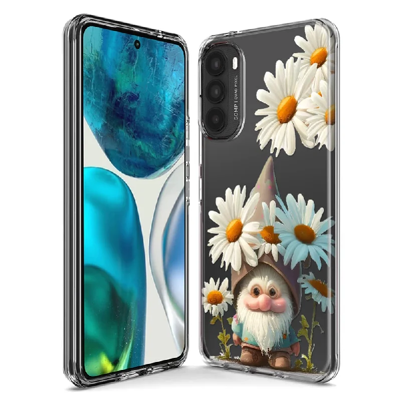 For Motorola Moto G Stylus 5G 2023 Cute Gnome White Daisy Flowers Floral Design Hybrid Protective Phone Case Cover