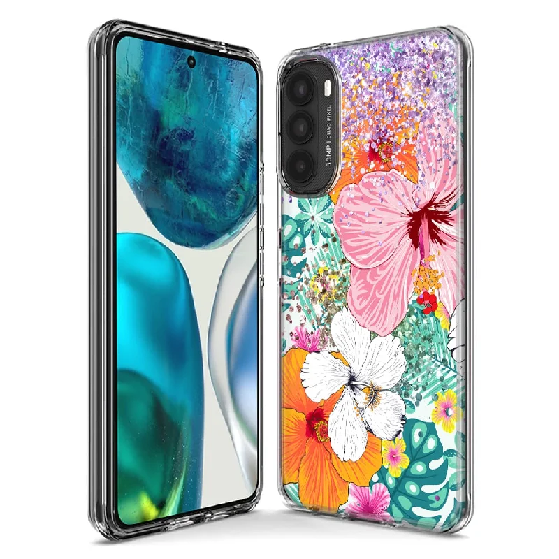 For Motorola Moto G Stylus 5G 2023 Hawaiian Vibes Hibiscus Flowers Monstera Vacation Summer Design Hybrid Protective Phone Case Cover