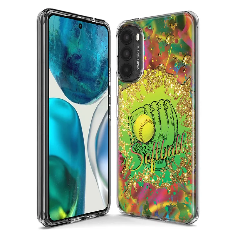 For Motorola Moto G Stylus 5G 2023 Love Softball Girls Glove Green Tie Dye Swirl Paint Design Hybrid Protective Phone Case Cover