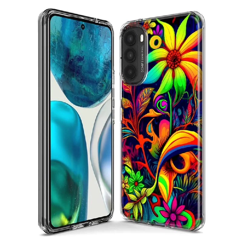 For Motorola Moto G Stylus 5G 2023 Neon Rainbow Psychedelic Trippy Hippie Daisy Flowers Design Hybrid Protective Phone Case Cover