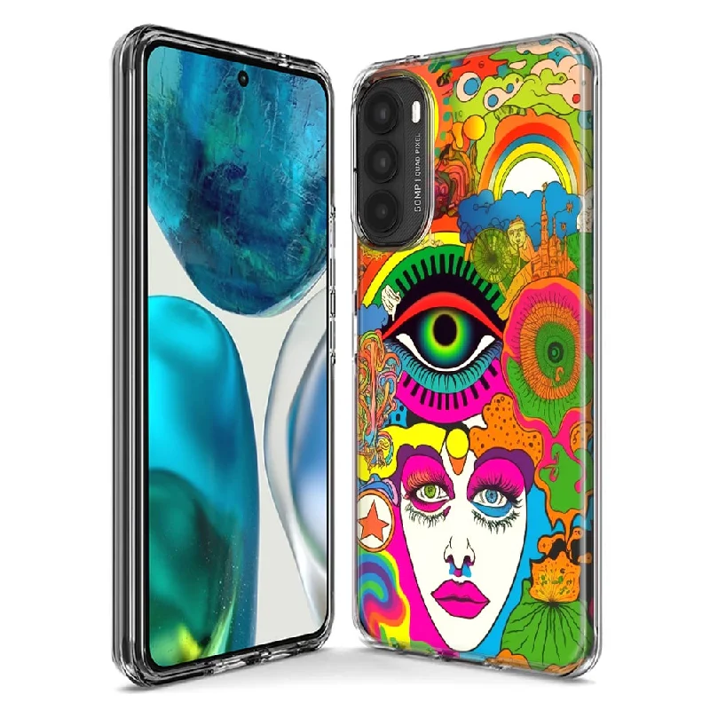 For Motorola Moto G Stylus 5G 2023 Neon Rainbow Psychedelic Trippy Hippie Daydream Design Hybrid Protective Phone Case Cover