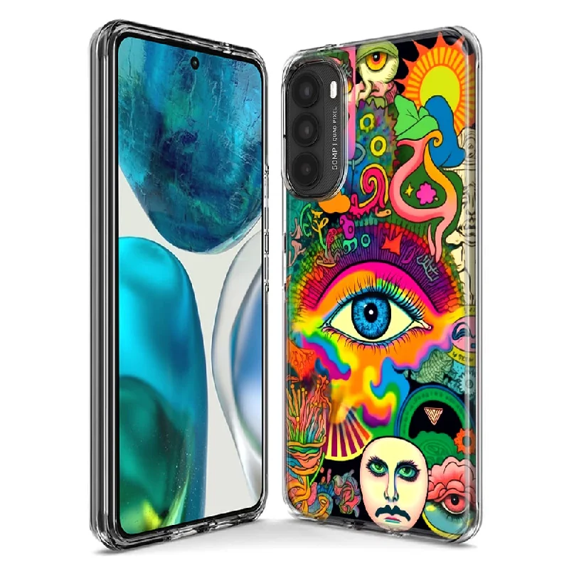 For Motorola Moto G Stylus 5G 2023 Neon Rainbow Psychedelic Trippy Hippie Multiple Eyes Design Hybrid Protective Phone Case Cover