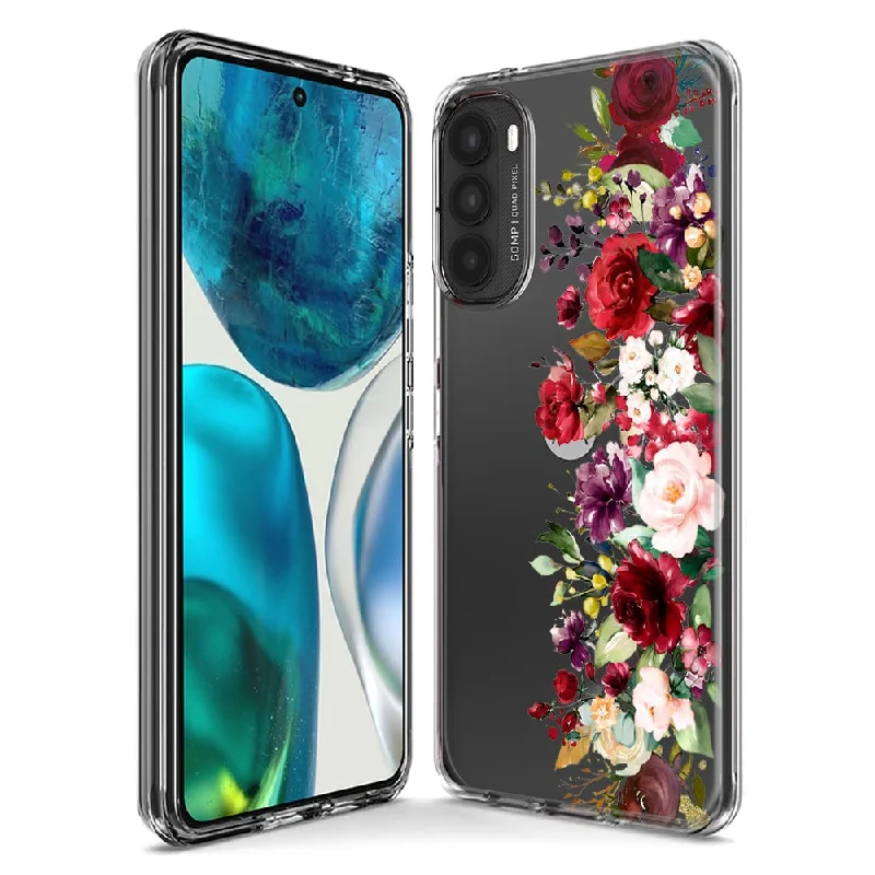 For Motorola Moto G Stylus 5G 2023 Red Summer Watercolor Floral Bouquets Ruby Flowers Design Hybrid Protective Phone Case Cover