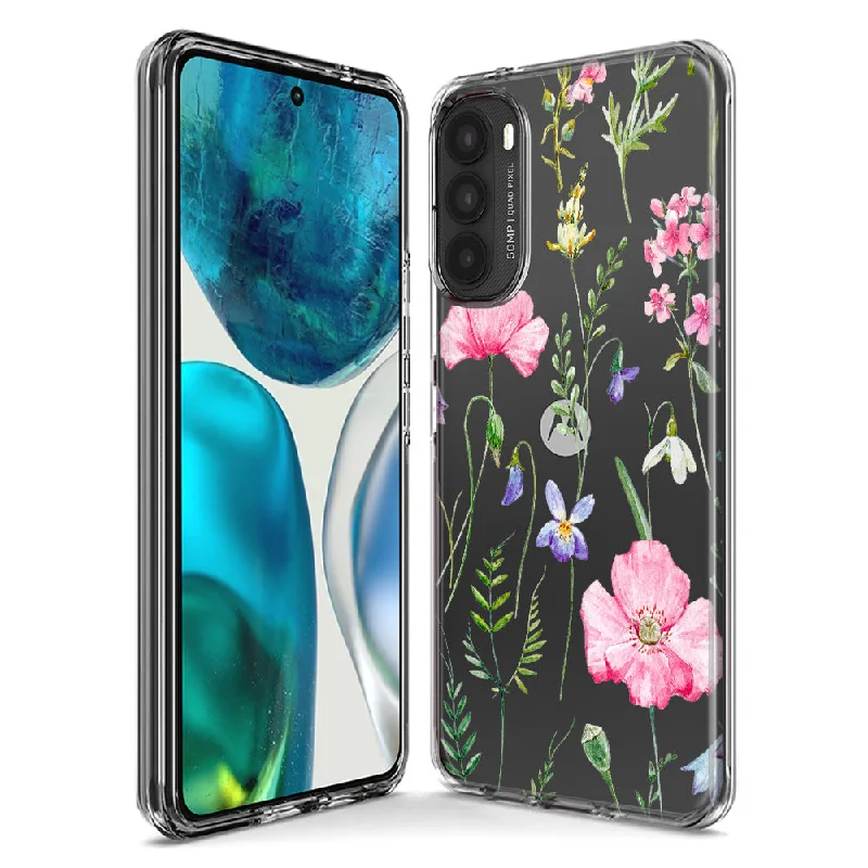 For Motorola Moto G Stylus 5G 2023 Spring Pastel Wild Flowers Summer Classy Elegant Beautiful Design Hybrid Protective Phone Case Cover