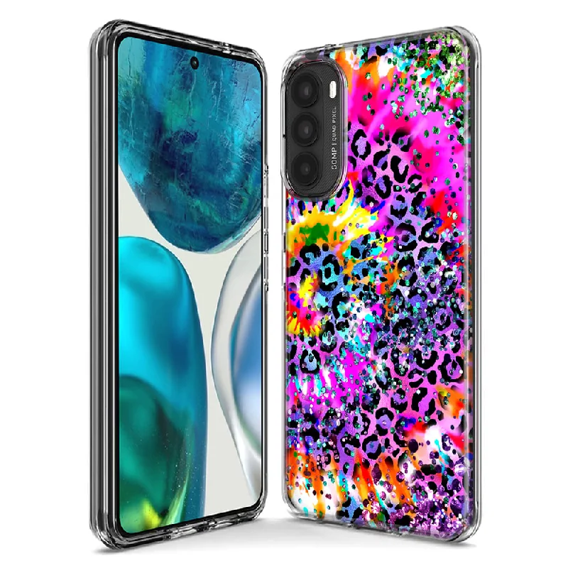 For Motorola Moto G Stylus 5G 2023 Vibrant Pink Purple Tie Dye Summer Leopard Swirl Rainbow Design Hybrid Protective Phone Case Cover