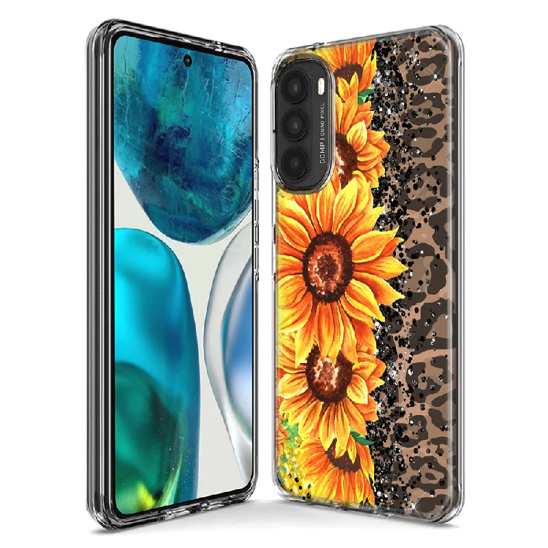 For Motorola Moto G Stylus 5G 2023 Yellow Summer Sunflowers Brown Leopard Honeycomb Design Hybrid Protective Phone Case Cover