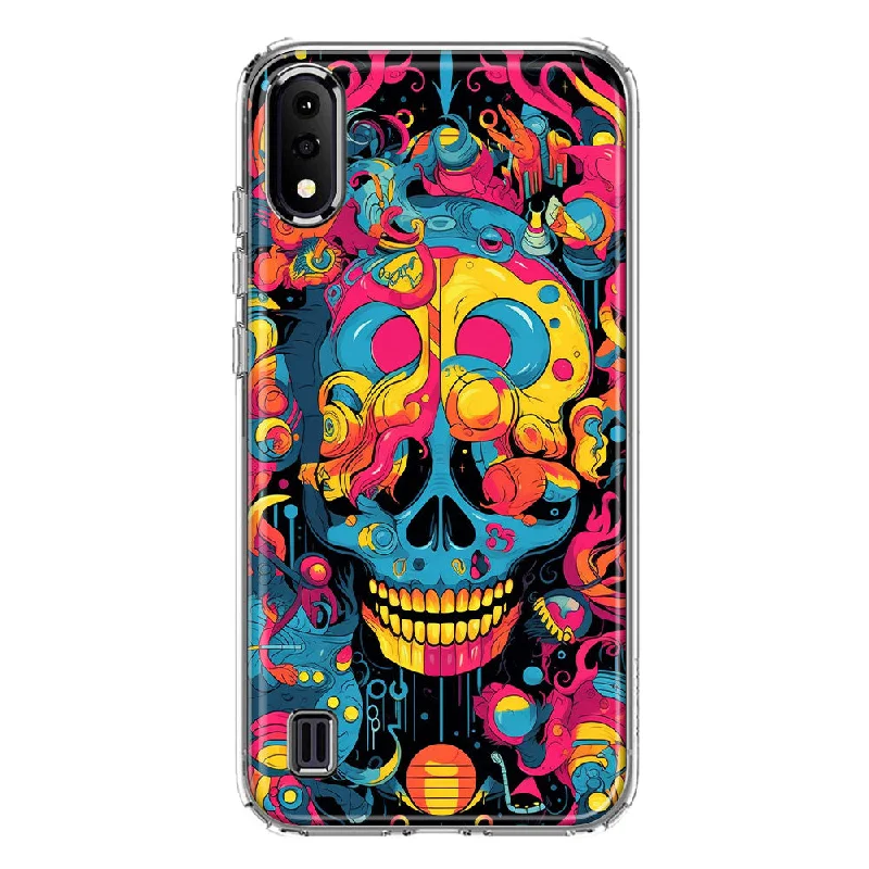 For Samsung Galaxy A01 Psychedelic Trippy Death Skull Pop Art Design Hybrid Protective Phone Case Cover