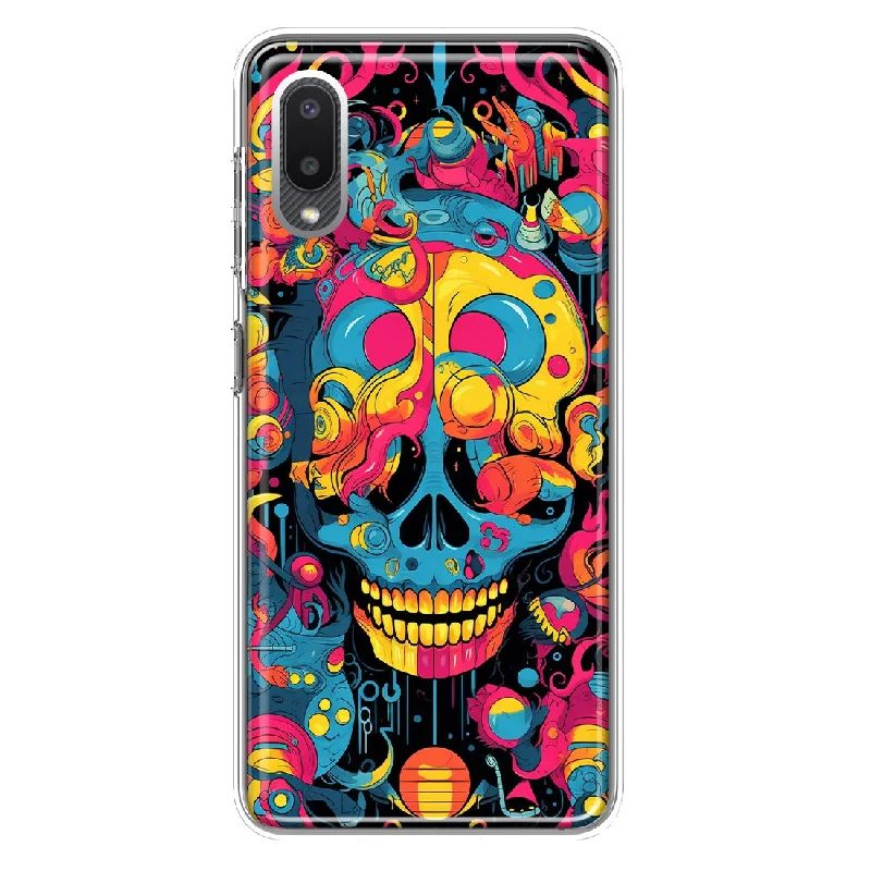 For Samsung Galaxy A02 Psychedelic Trippy Death Skull Pop Art Design Hybrid Protective Phone Case Cover