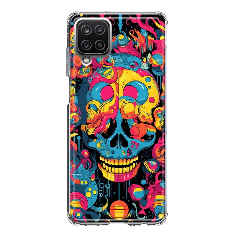 For Samsung Galaxy A12 Psychedelic Trippy Death Skull Pop Art Design Hybrid Protective Phone Case Cover