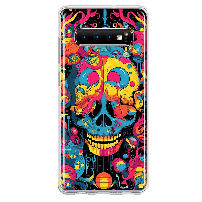 For Samsung Galaxy S10 Plus Psychedelic Trippy Death Skull Pop Art Design Hybrid Protective Phone Case Cover