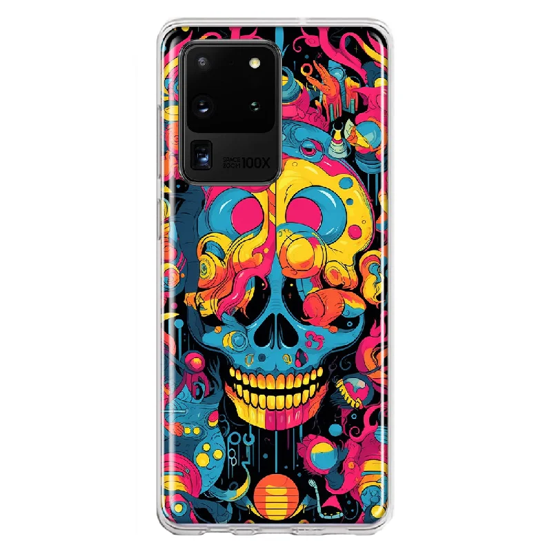 For Samsung Galaxy S20 Ultra Psychedelic Trippy Death Skull Pop Art Design Hybrid Protective Phone Case Cover