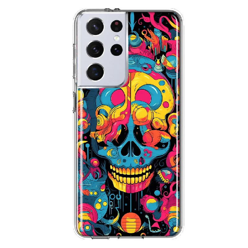 For Samsung Galaxy S21 Ultra Psychedelic Trippy Death Skull Pop Art Design Hybrid Protective Phone Case Cover