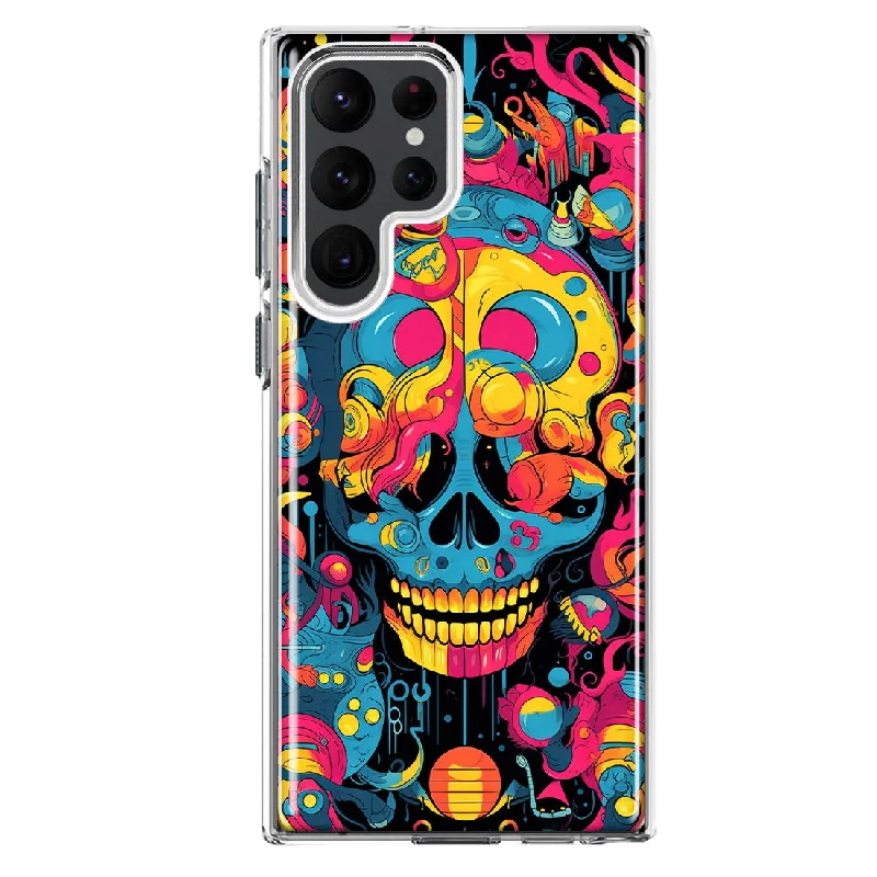 For Samsung Galaxy S22 Ultra Psychedelic Trippy Death Skull Pop Art Design Hybrid Protective Phone Case Cover