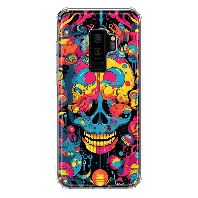 For Samsung Galaxy S9 Plus Psychedelic Trippy Death Skull Pop Art Design Hybrid Protective Phone Case Cover