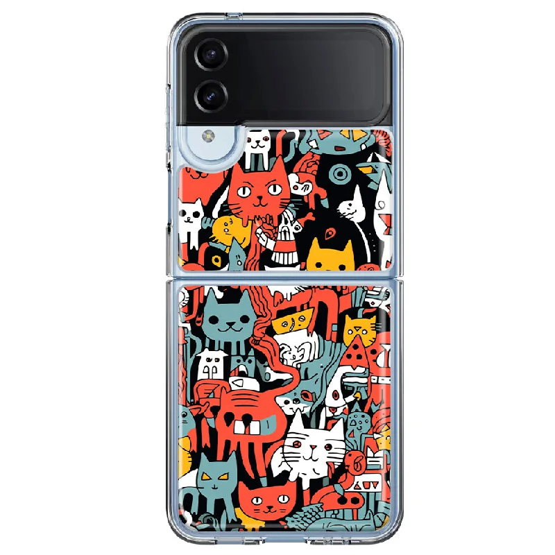 For Samsung Galaxy Z Flip 4 Psychedelic Cute Cats Friends Pop Art Design Hybrid Protective Phone Case Cover