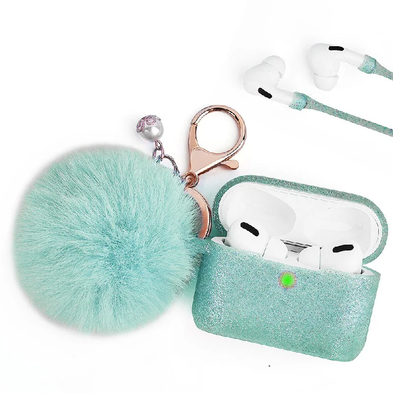 Glitter Mint Furball Silicone Airpod 3 Case