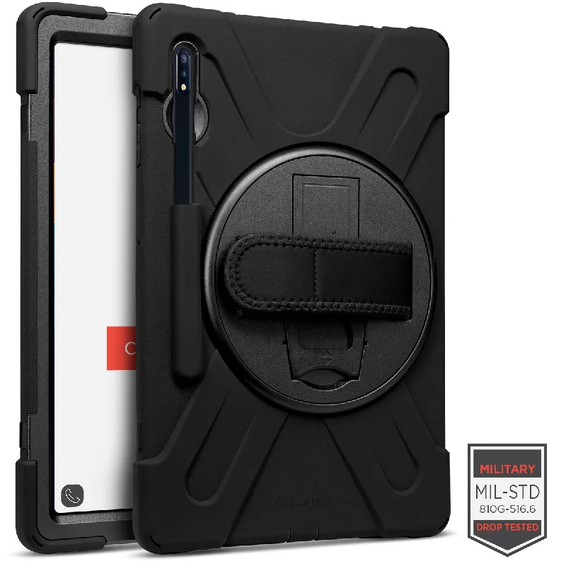 Rapture Rugged - Galaxy Tab S7+ 12.4" T970/T976/ S8+ 12.4" X800/X806 w/ Kickstand & Hand Strap Black Tablet Cases