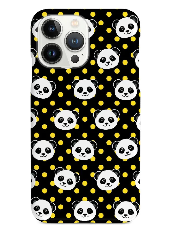 Cute Panda Pattern - Yellow Polka Dots - Black Case