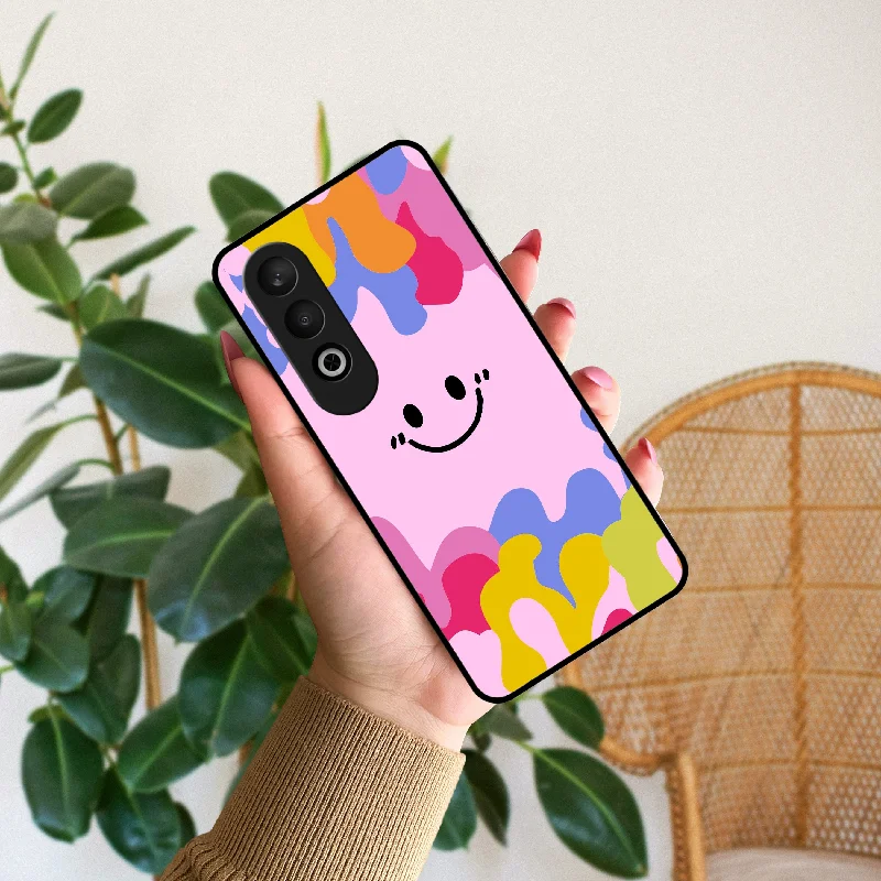 Cute Pink Smiley Multicolor Glass Case For OnePlus