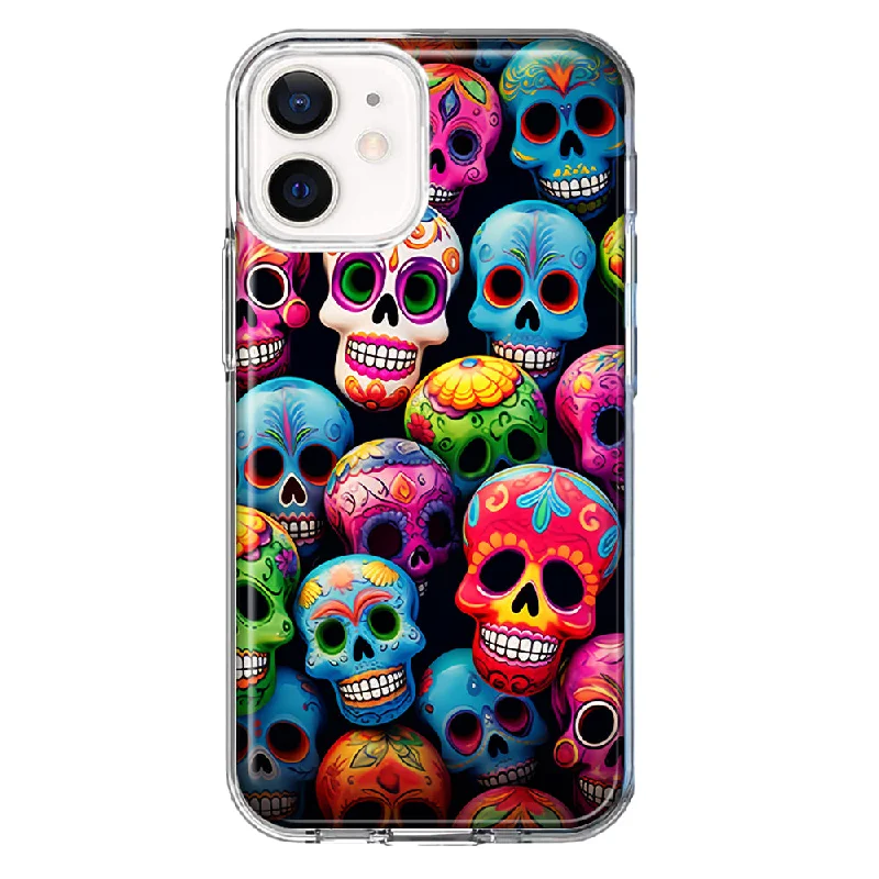 For Apple iPhone 11 Halloween Spooky Colorful Day of the Dead Skulls Design Hybrid Protective Phone Case Cover