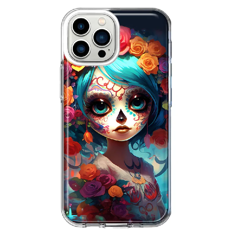 For Apple iPhone 11 Pro Halloween Spooky Colorful Day of the Dead Skull Girl Design Hybrid Protective Phone Case Cover