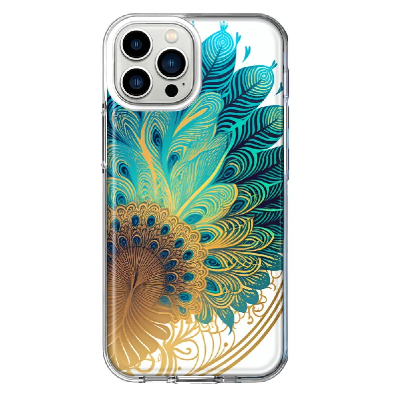 For Apple iPhone 11 Pro Max Mandala Geometry Abstract Peacock Feather Pattern Design Hybrid Protective Phone Case Cover