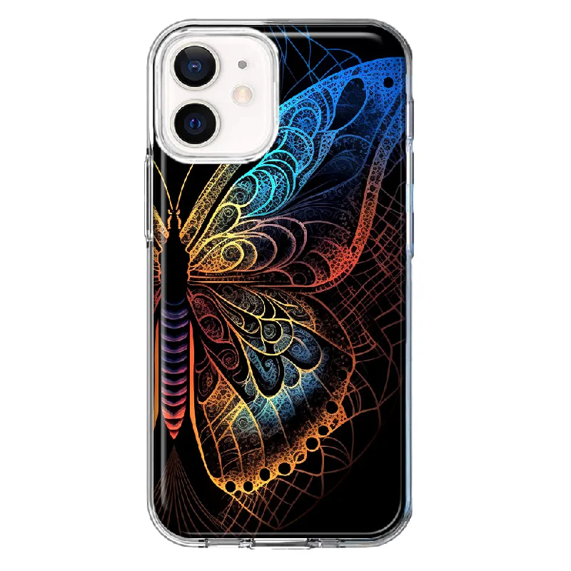 For Apple iPhone 12 Mandala Geometry Abstract Butterfly Pattern Design Hybrid Protective Phone Case Cover