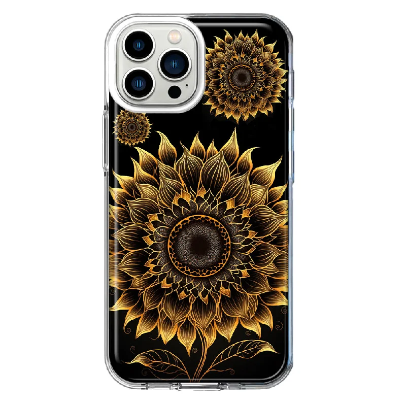 For Apple iPhone 12 Pro Mandala Geometry Abstract Sunflowers Pattern Design Hybrid Protective Phone Case Cover