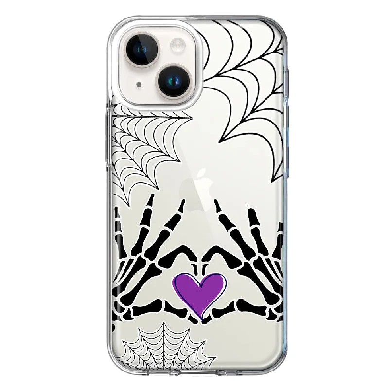 For Apple iPhone 13 Halloween Skeleton Heart Hands Spooky Spider Web Design Hybrid Protective Phone Case Cover