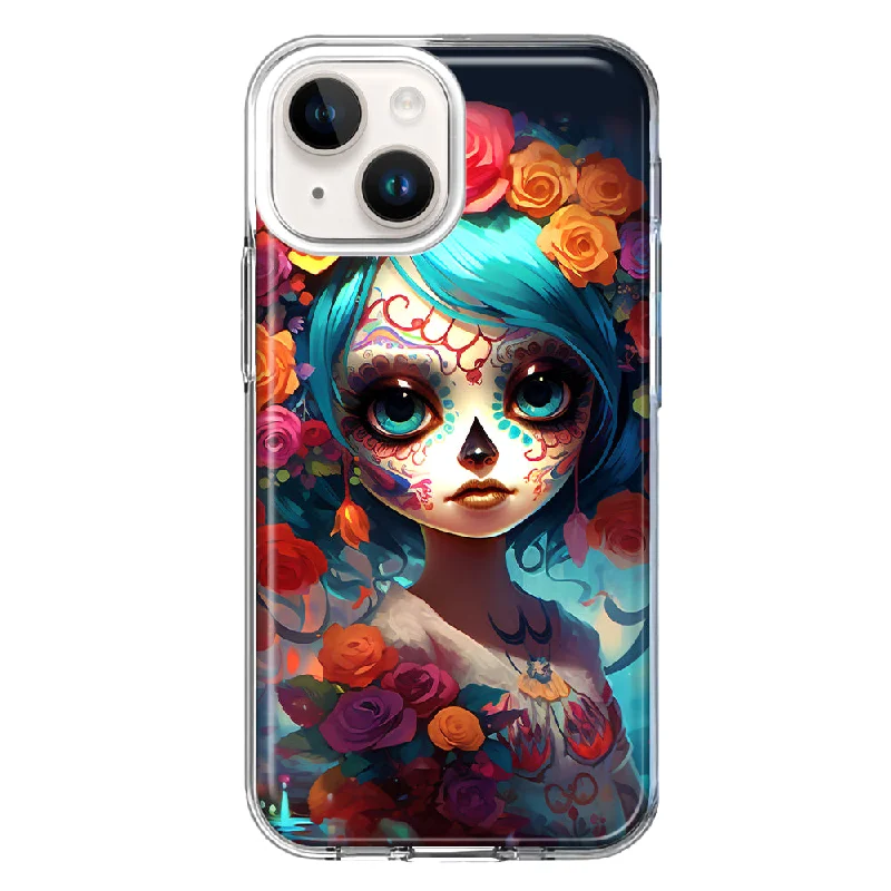 For Apple iPhone 13 Halloween Spooky Colorful Day of the Dead Skull Girl Design Hybrid Protective Phone Case Cover