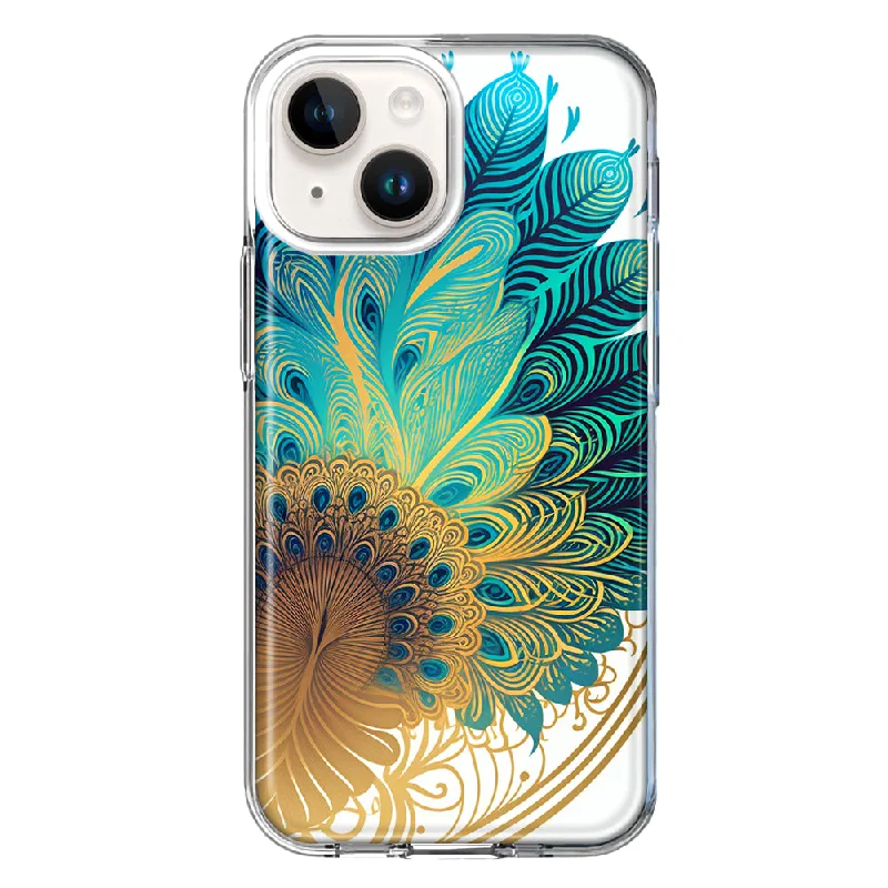 For Apple iPhone 13 Mandala Geometry Abstract Peacock Feather Pattern Design Hybrid Protective Phone Case Cover