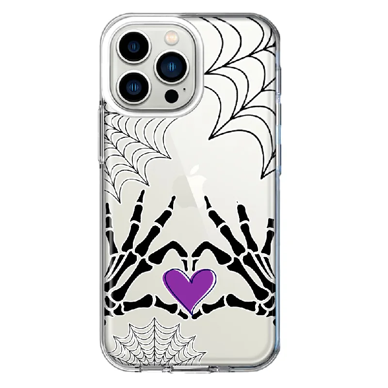 For Apple iPhone 13 Pro Halloween Skeleton Heart Hands Spooky Spider Web Design Hybrid Protective Phone Case Cover