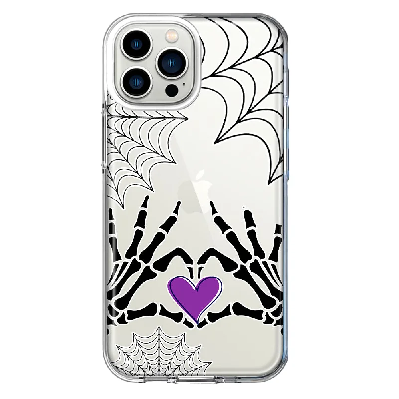 For Apple iPhone 13 Pro Max Halloween Skeleton Heart Hands Spooky Spider Web Design Hybrid Protective Phone Case Cover