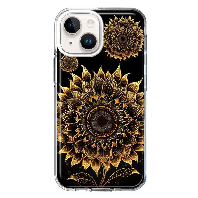 For Apple iPhone 14 Mandala Geometry Abstract Sunflowers Pattern Design Hybrid Protective Phone Case Cover