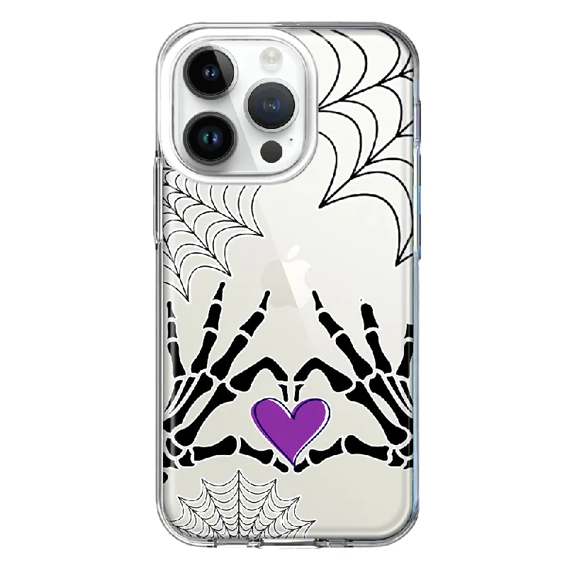 For Apple iPhone 14 Pro Halloween Skeleton Heart Hands Spooky Spider Web Design Hybrid Protective Phone Case Cover