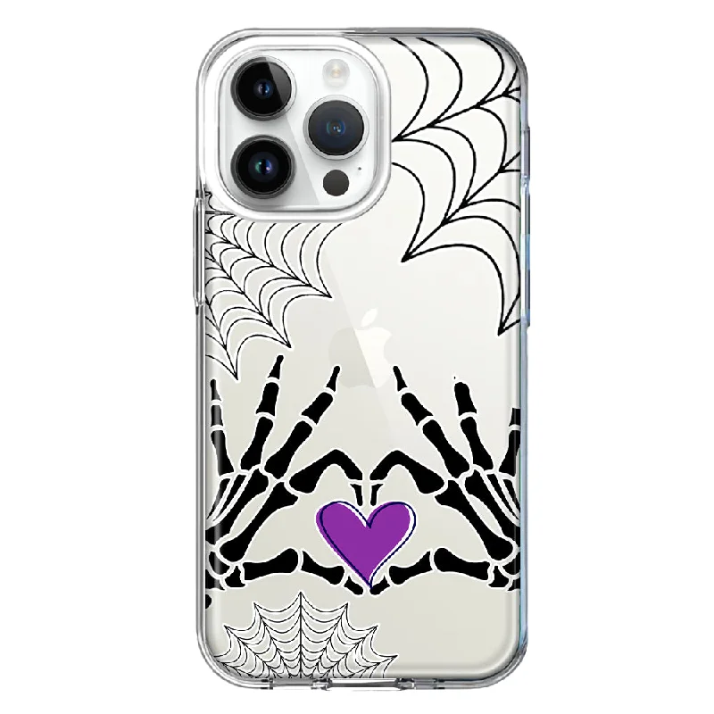 For Apple iPhone 14 Pro Max Halloween Skeleton Heart Hands Spooky Spider Web Design Hybrid Protective Phone Case Cover