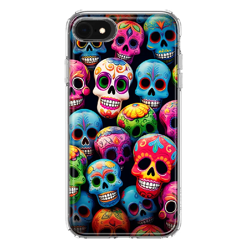 For Apple iPhone 6/7/8/SE 2020/SE 3 2022 Halloween Spooky Colorful Day of the Dead Skulls Design Hybrid Protective Phone Case Cover