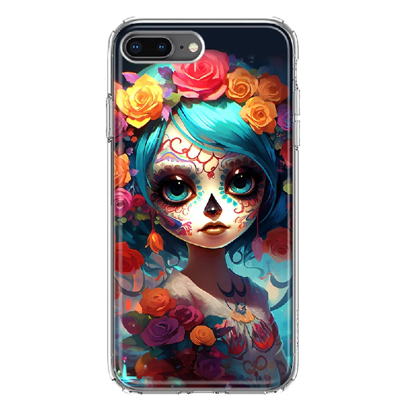 For Apple iPhone 7/8 Plus Halloween Spooky Colorful Day of the Dead Skull Girl Design Hybrid Protective Phone Case Cover