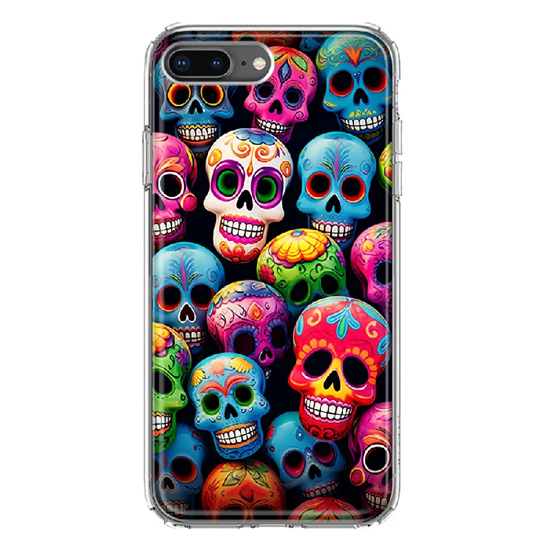 For Apple iPhone 7/8 Plus Halloween Spooky Colorful Day of the Dead Skulls Design Hybrid Protective Phone Case Cover