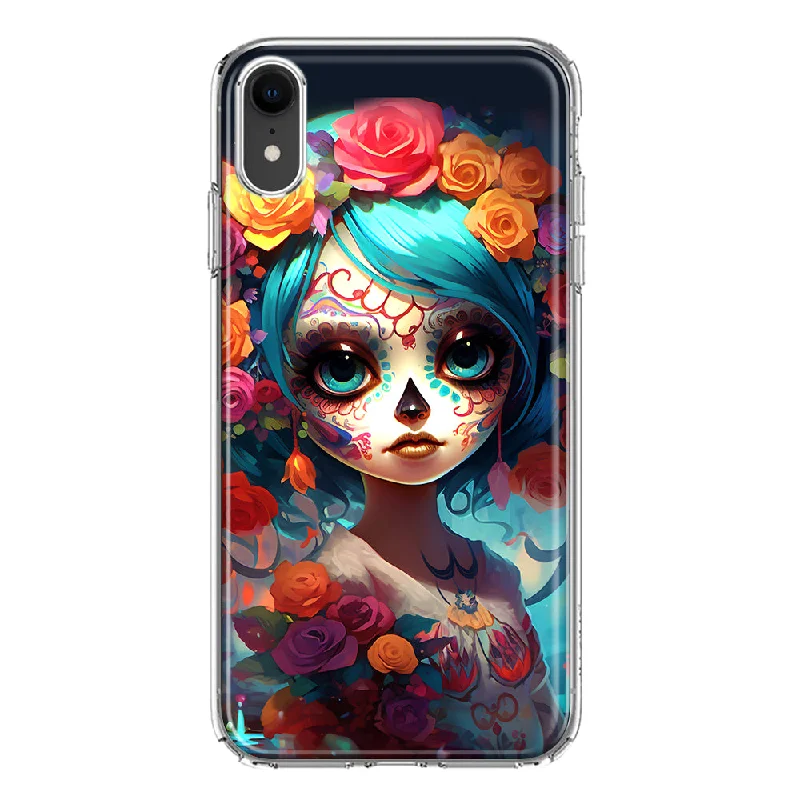 For Apple iPhone XR Halloween Spooky Colorful Day of the Dead Skull Girl Design Hybrid Protective Phone Case Cover