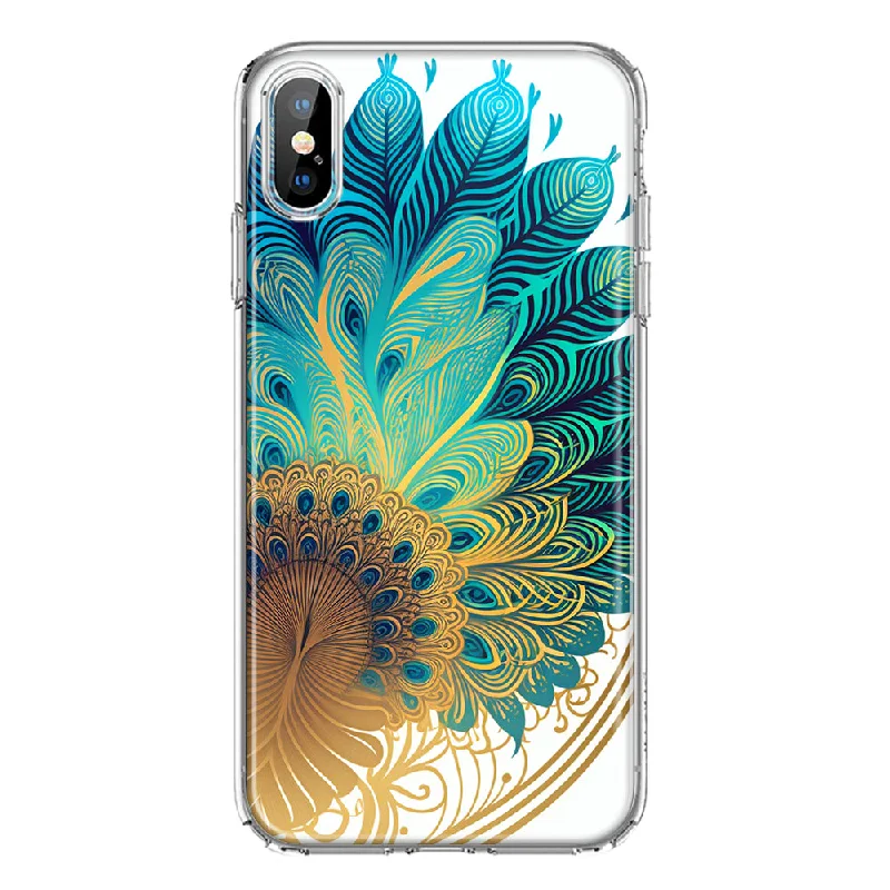 For Apple iPhone XS Max Mandala Geometry Abstract Peacock Feather Pattern Design Hybrid Protective Phone Case Cover