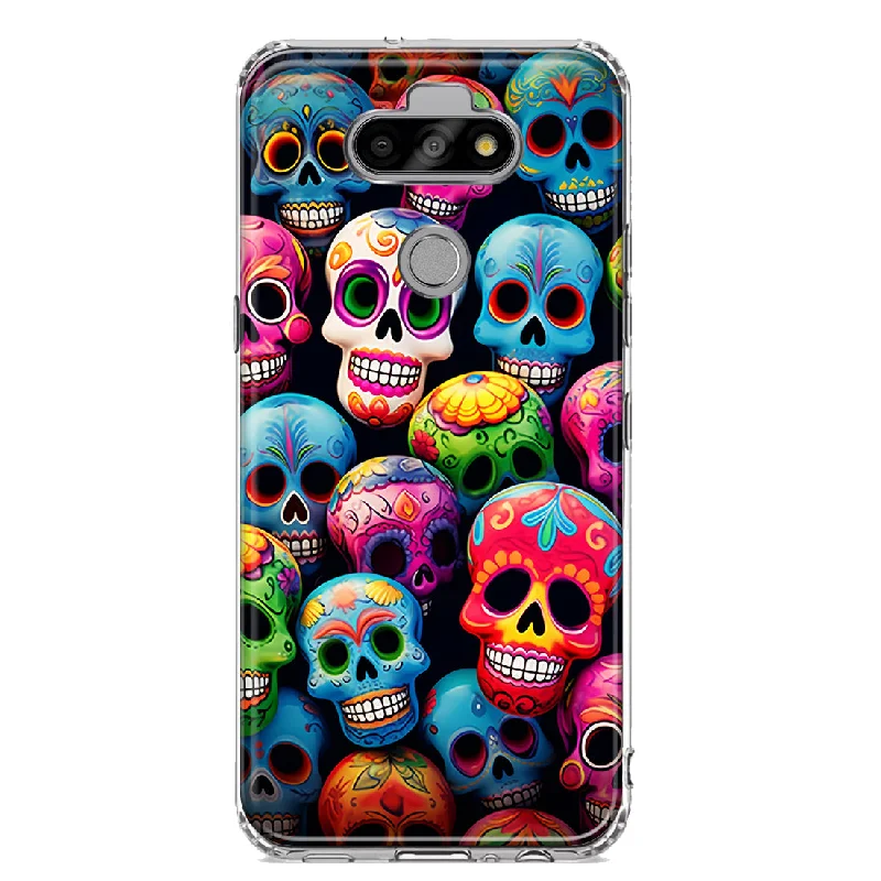 For LG Aristo 5/Phoenix 5/Risio 4 Halloween Spooky Colorful Day of the Dead Skulls Design Hybrid Protective Phone Case Cover